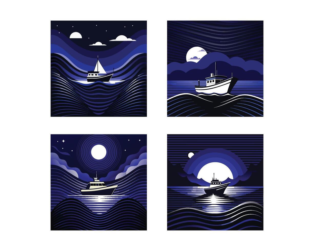 seabeach boat the ship water waves art work flat design. ai vector