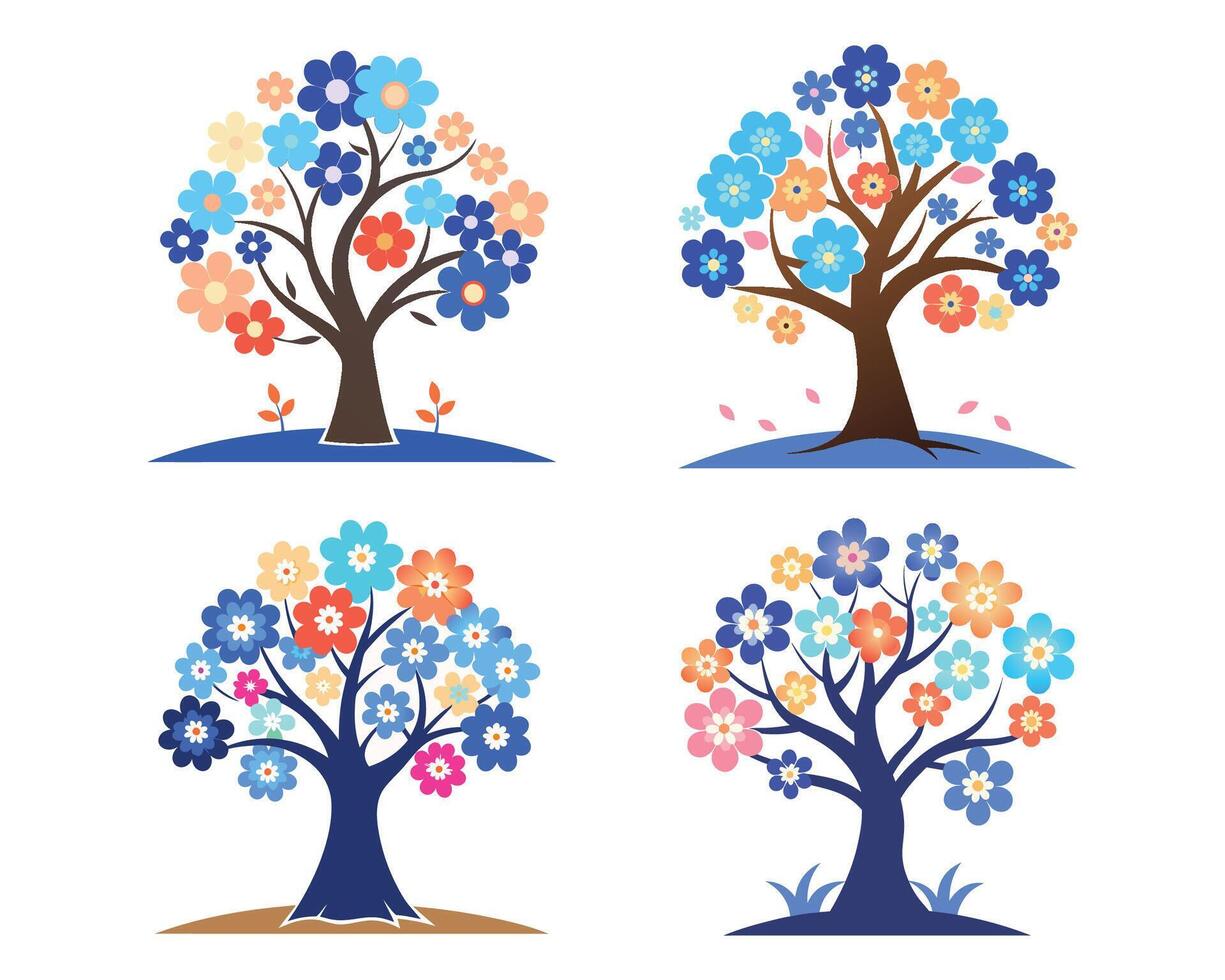 tree flowers colourful design. vector