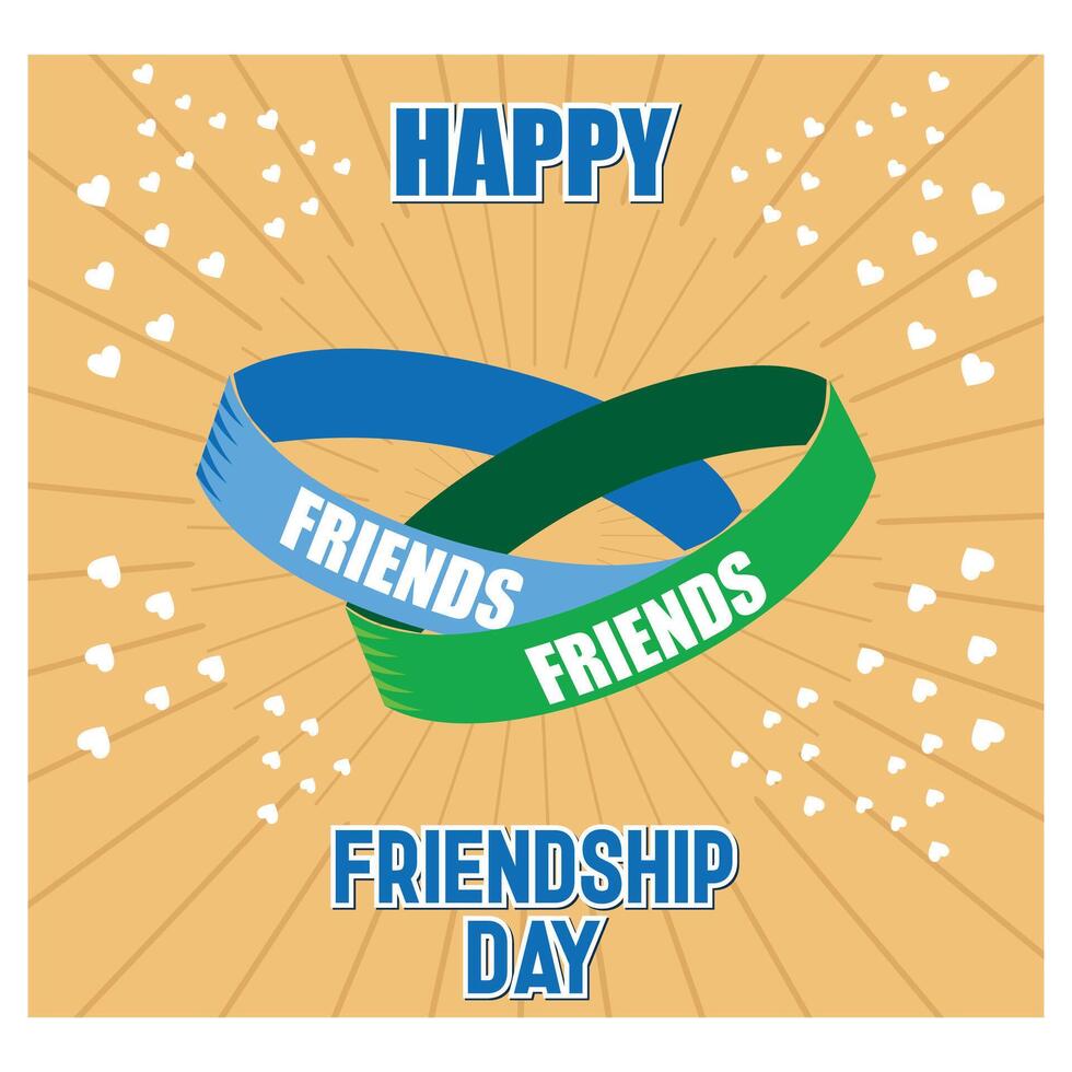 Happy friendship day greeting card with two bracelets symbolizing friendship. flat modern illustration vector