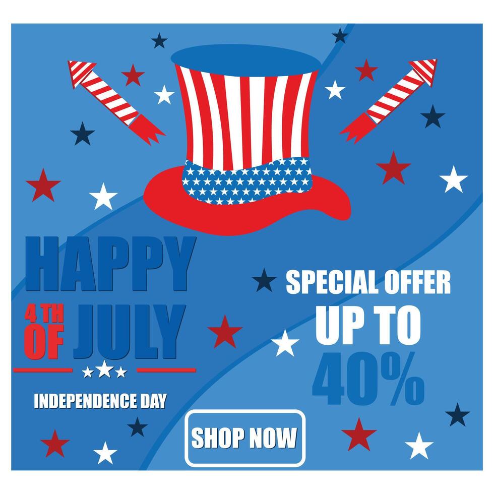 4 th of July Sale poster. Flat modern illustration vector