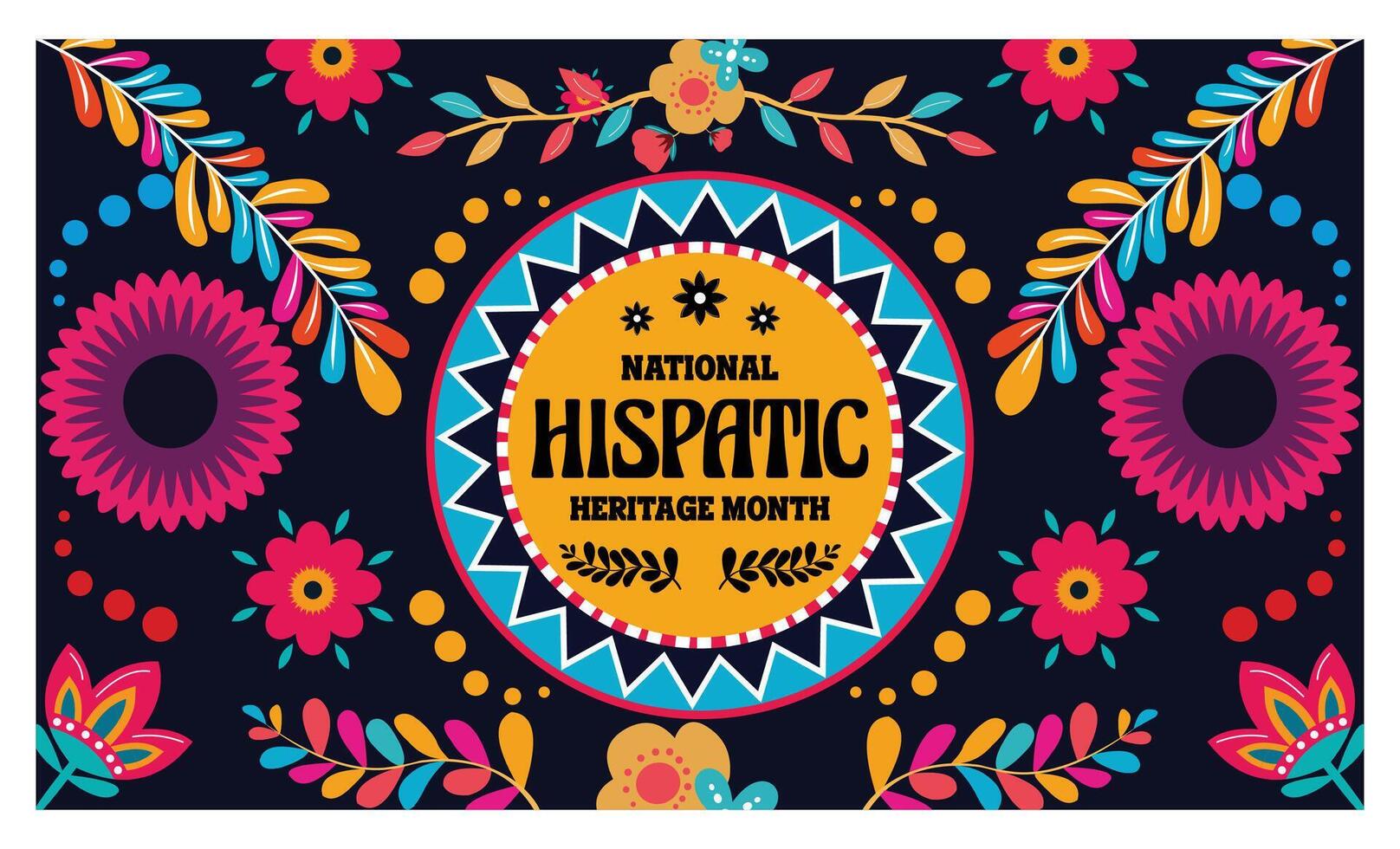 National hispanic heritage month festival banner with tropical floral pattern, ethnic floral ornament. flat modern illustration vector