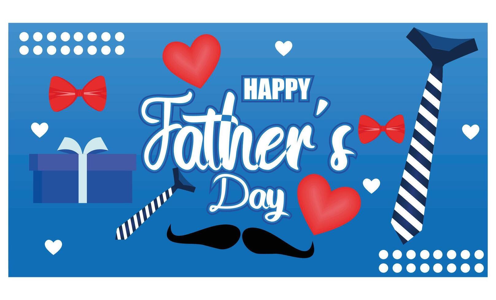 Father's Day poster or banner template with tie and gift box on blue background. Greetings and gifts for Father's Day in lay style. flat modern illustration vector