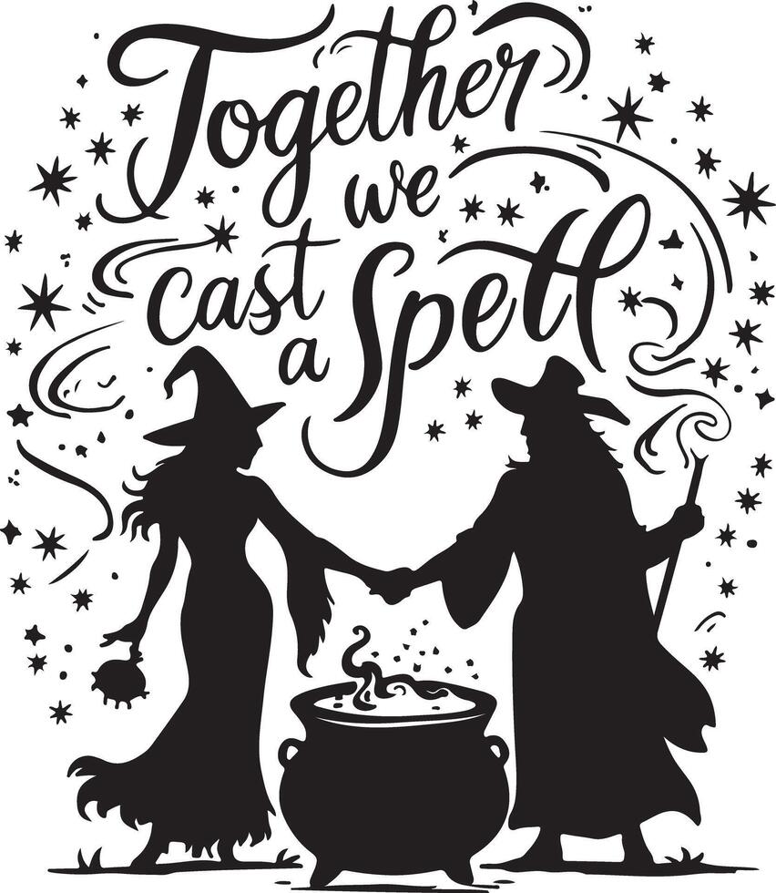 A illustration art of a witch and a warlock holding hand vector