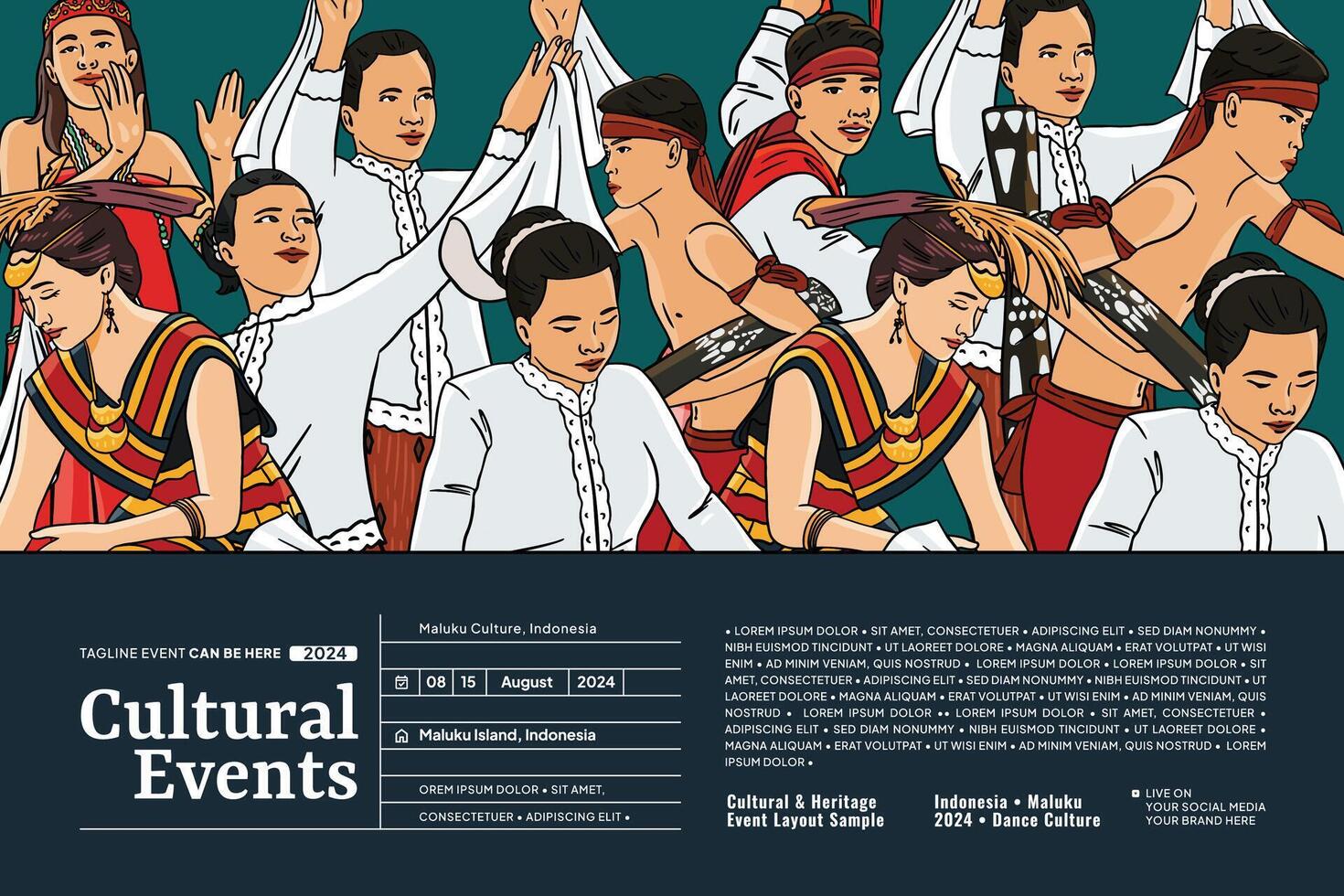 Indonesian Maluku culture illustration layout template design vector
