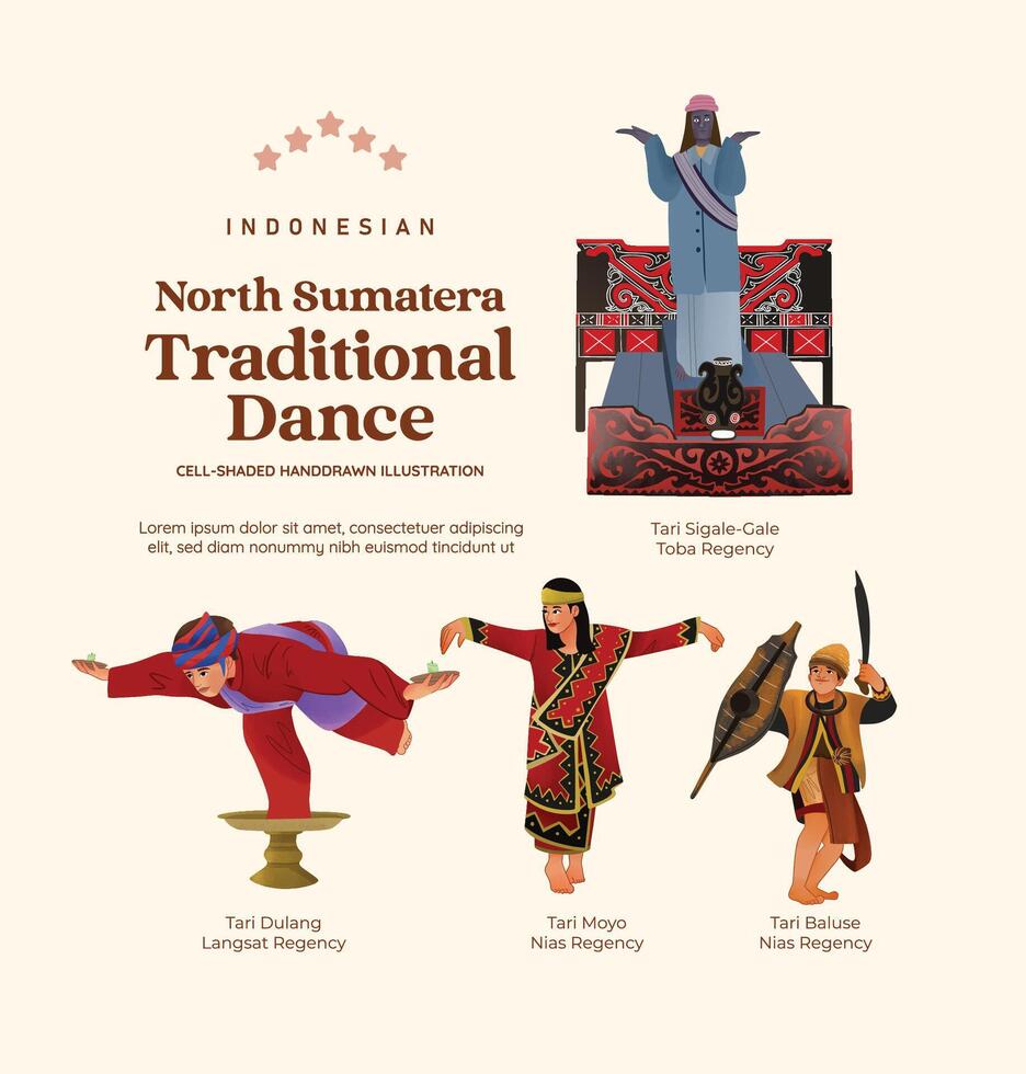 Isolated Indonesian culture North Sumatera Dance illustration cell shaded style vector
