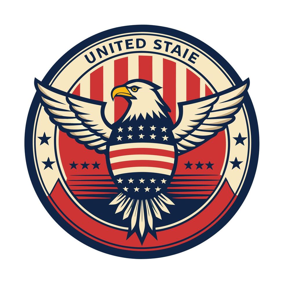 Vintage American Eagle Badge Representing United States Patriotism with Stars and Stripes vector