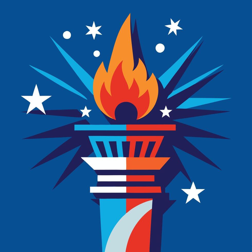Statute of liberty Flaming Torch Against a Starry Night Sky Symbolizing Enlightenment and Achievement vector