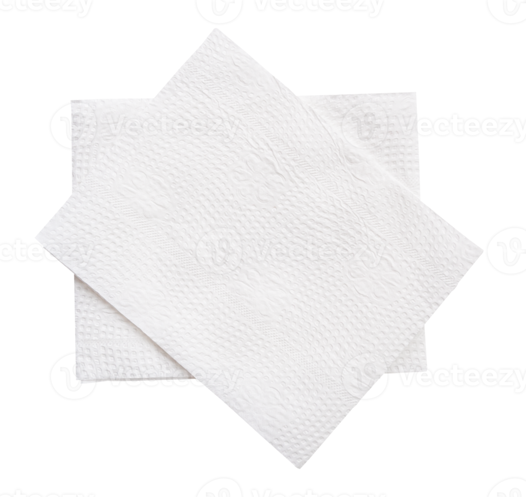 Top view of two folded tissue paper in stack isolated with clipping path in file format png