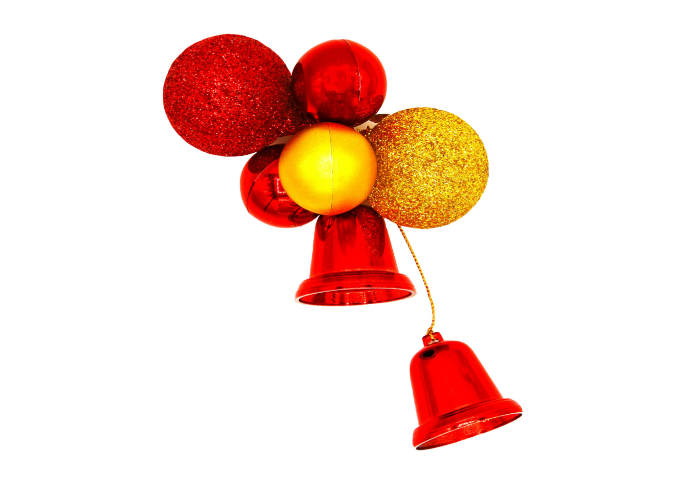 Shinny Red, Golden ball and Red bells isolated on transparent background. Object and Decorative festival concept. transparency png