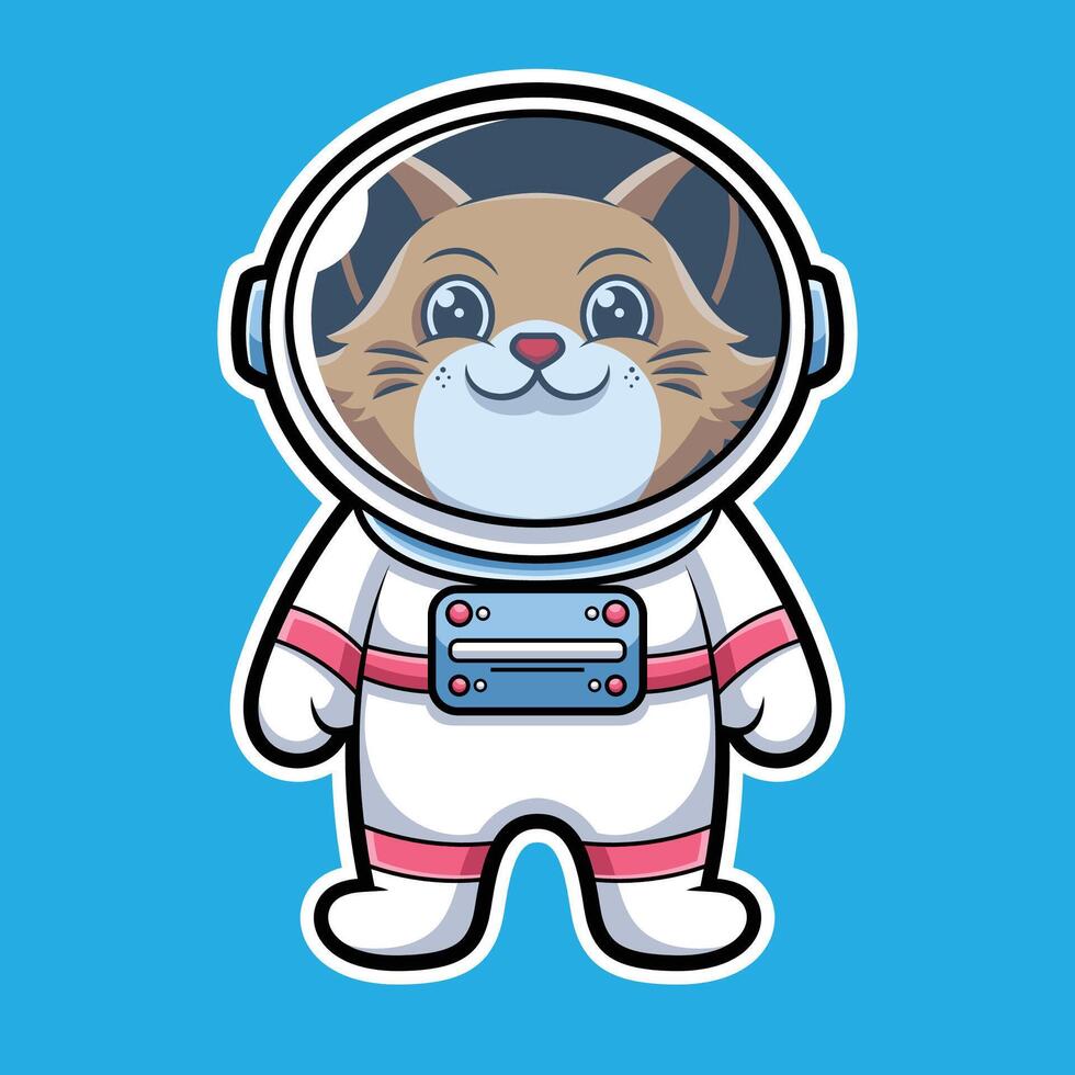 cartoon cute cat wearing astronaut costume mascot logo illustration vector