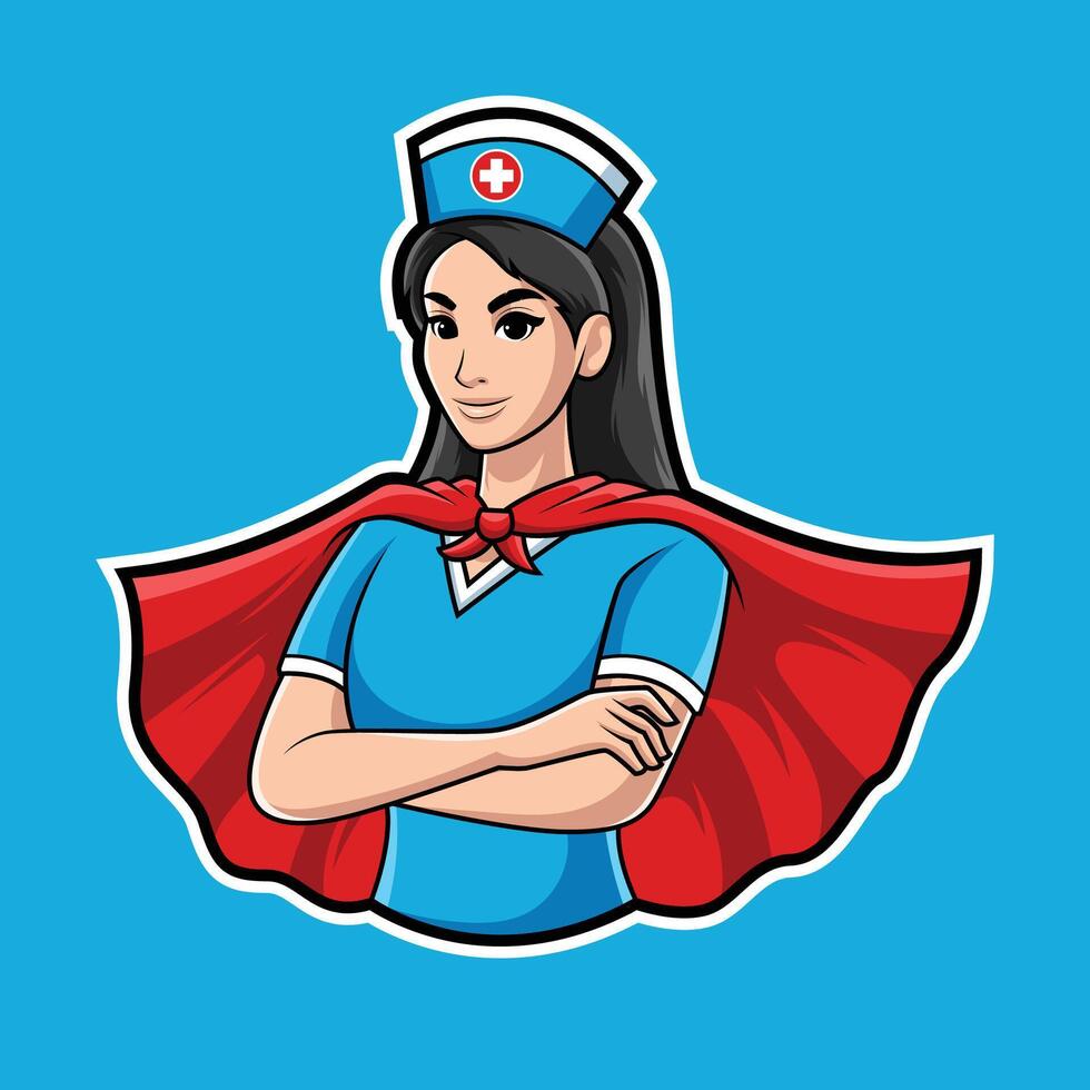 superhero nurse cartoon mascot logo illustration vector