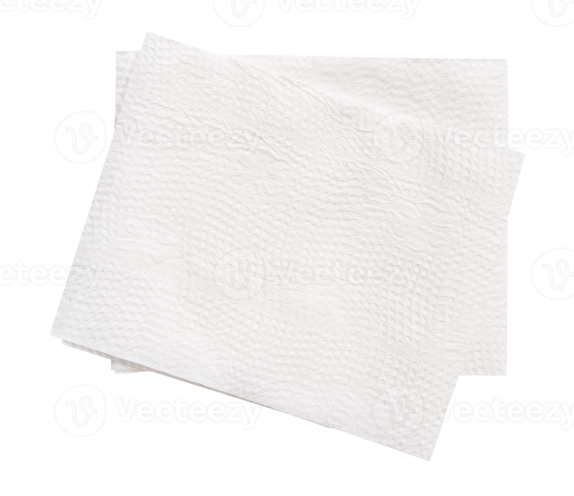 Top view of two folded white tissue paper in stack isolated in file format png