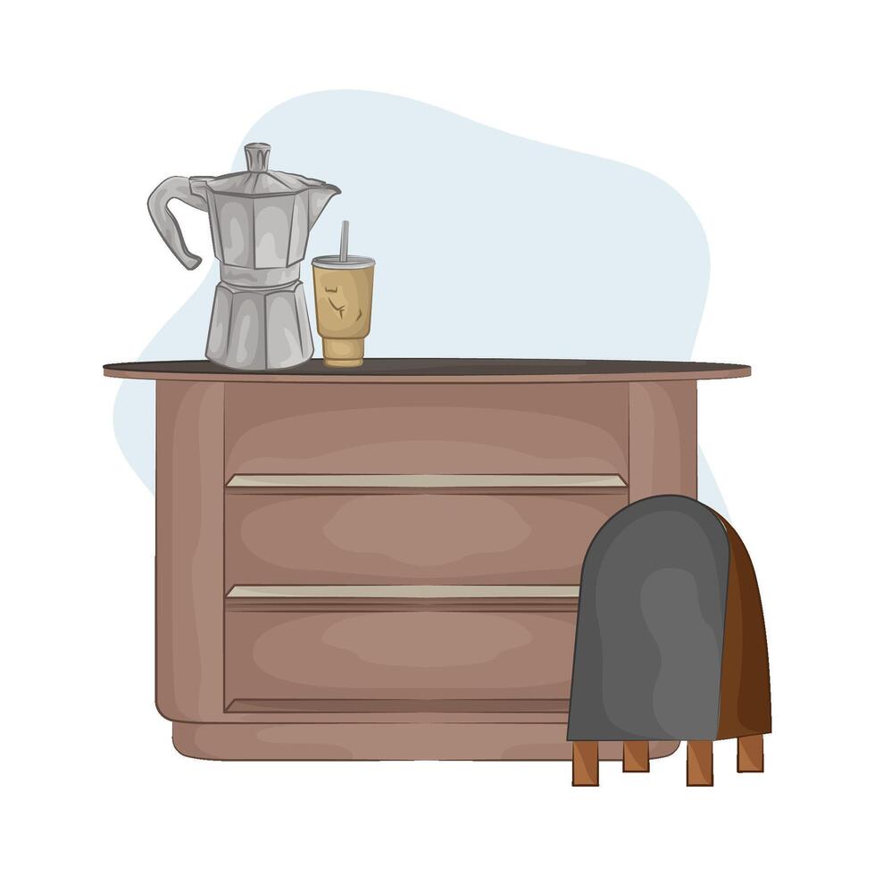 coffee pot on the bar table vector