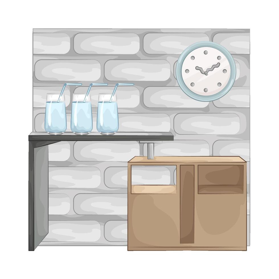 glass of water on the bar table illustration vector
