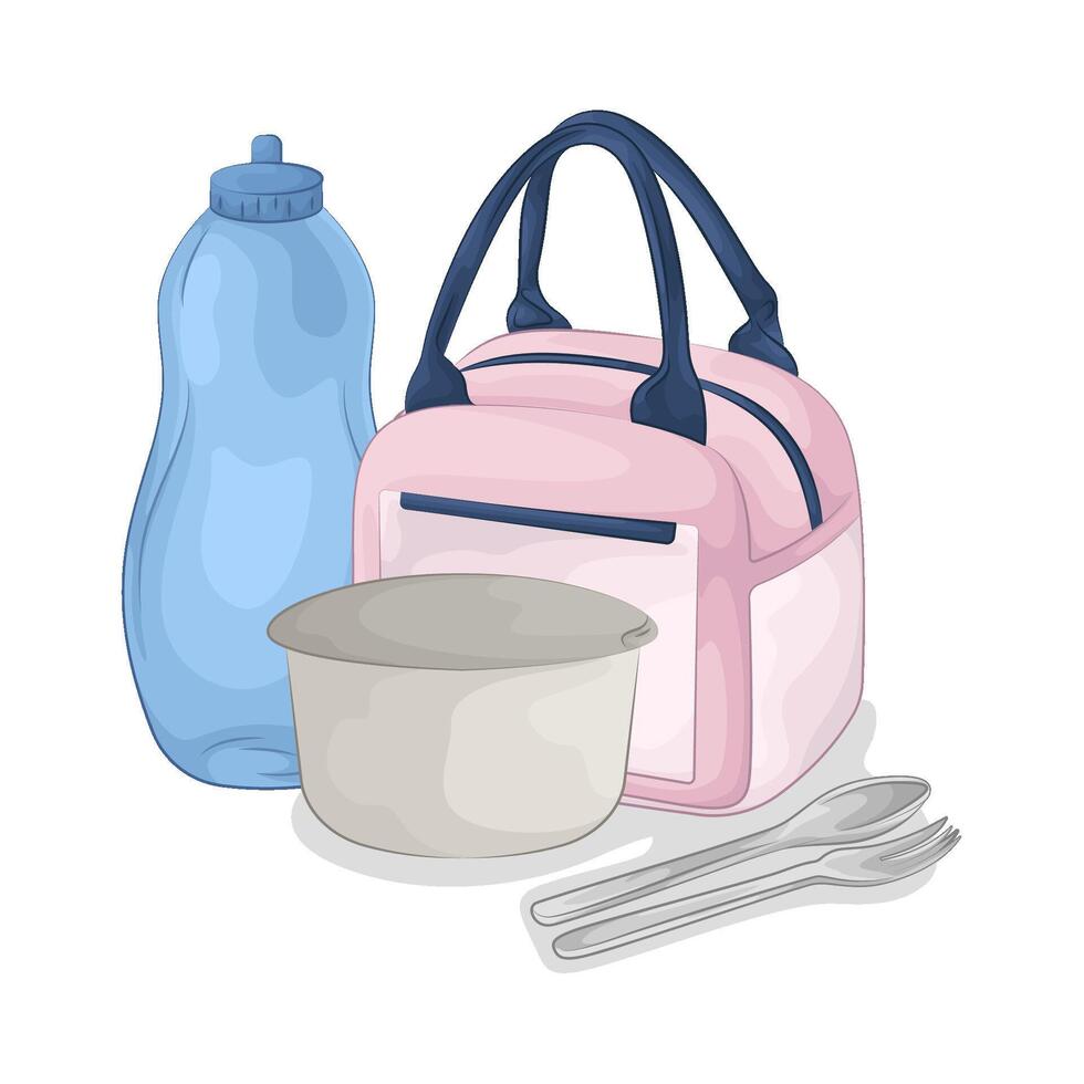 set of food containers and water bottles vector