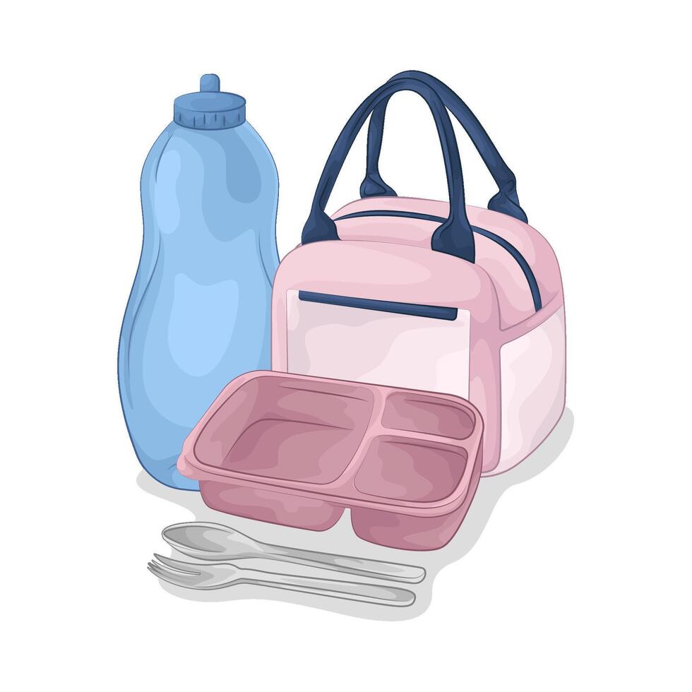 illustration of set of food containers and water bottles vector