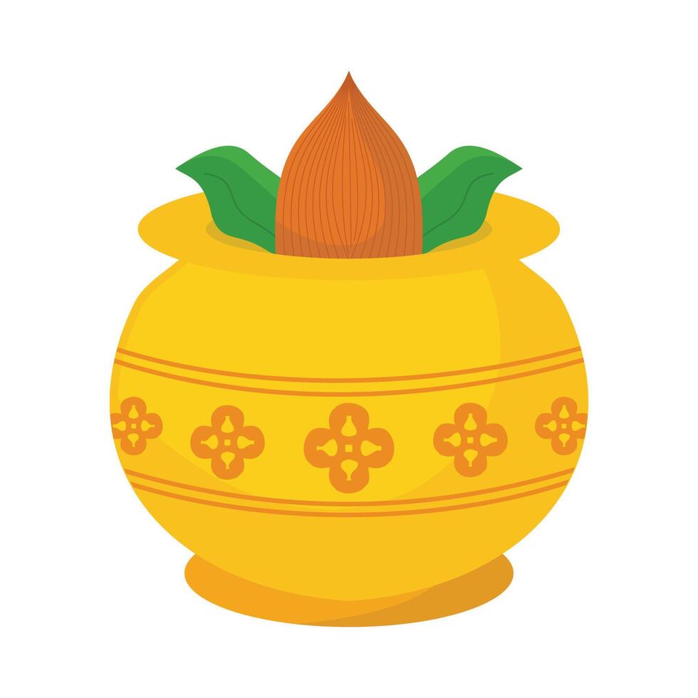 Decorative Kalash with coconut and mango leaf vector