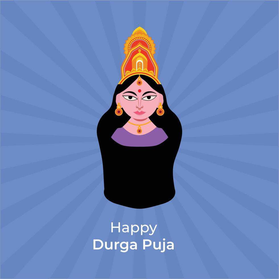 Goddess durga face in happy durga puja subh navratri card background vector