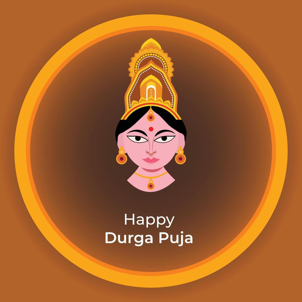 Durga devi face in happy durga puja and subh navratri poster vector
