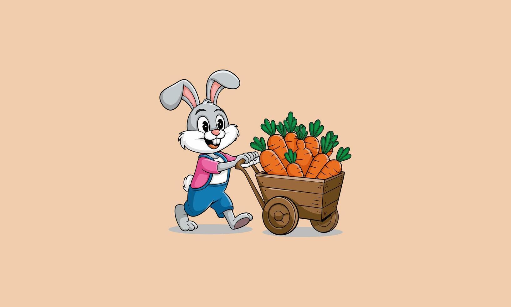 a rabbit is pushing a cart filled with carrots mascot design vector