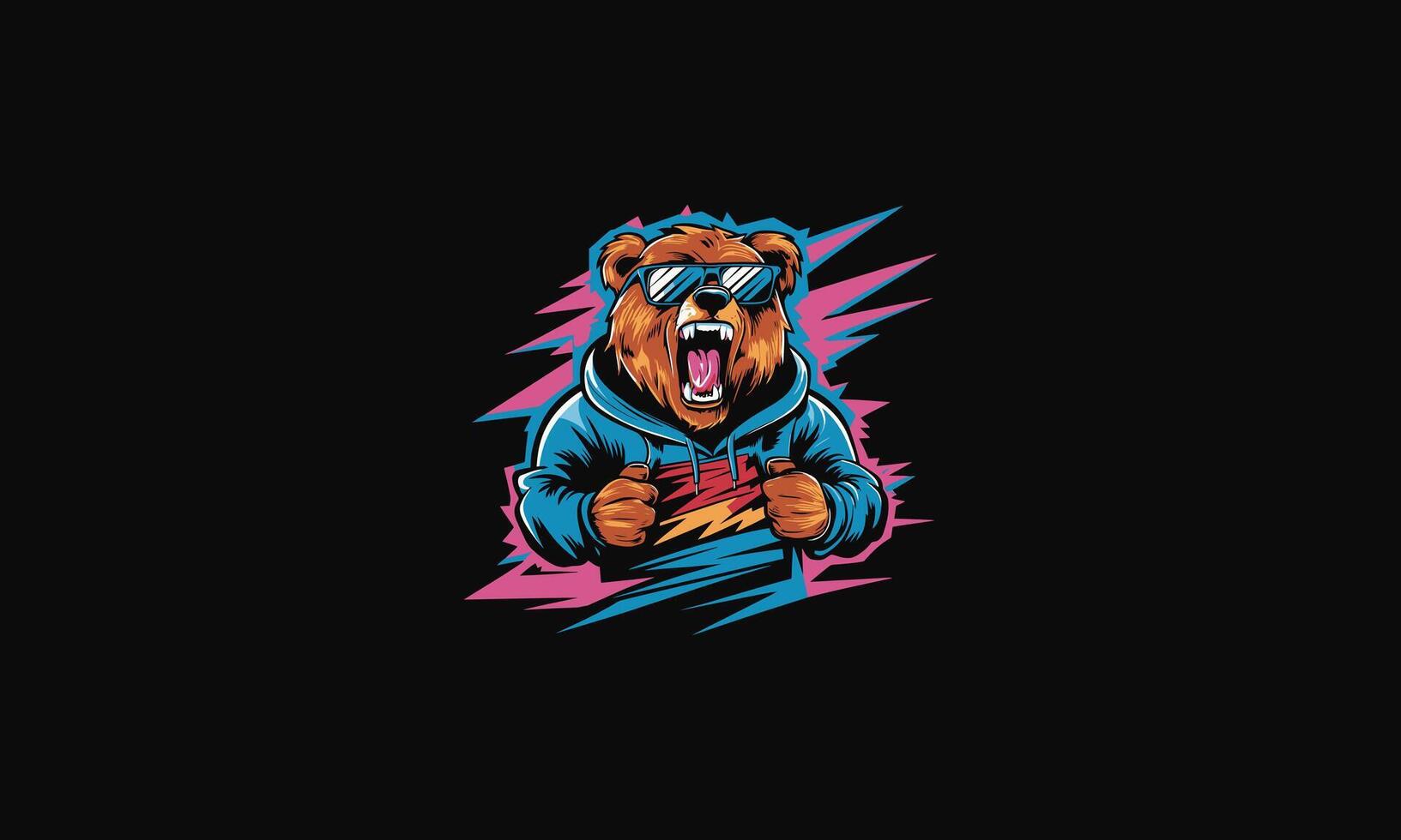 bear roar wearing sun glass artwork design vector