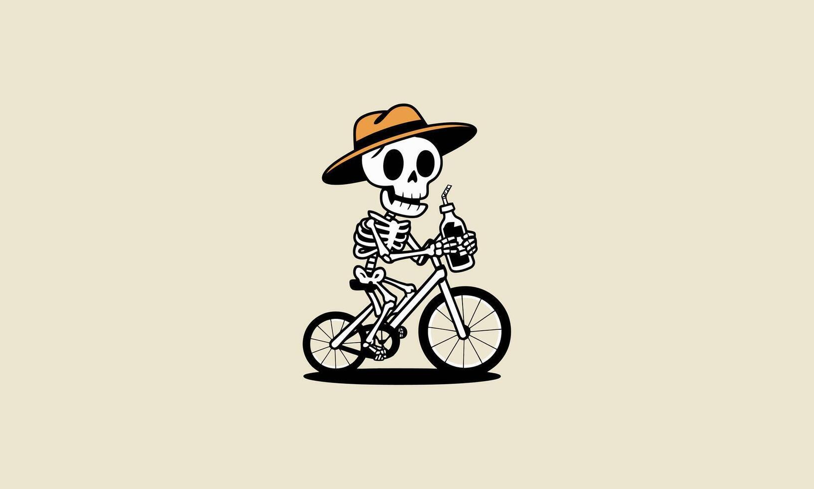 skeleton riding bicycle holding bottle mascot design vector