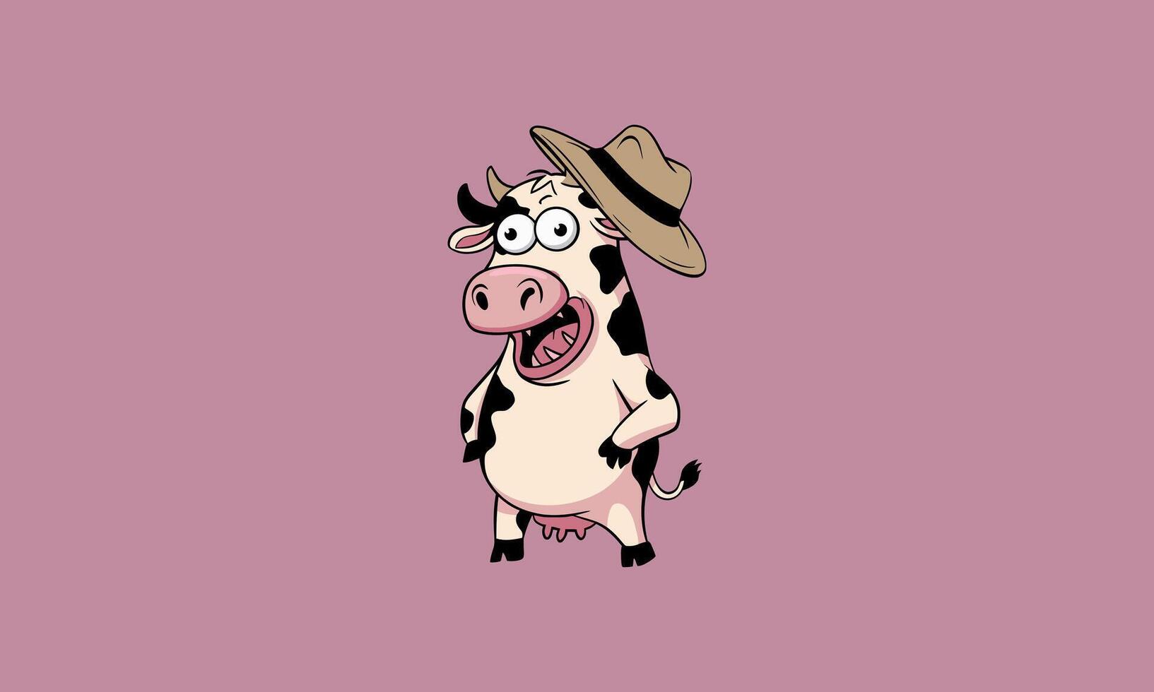 cow funny illustration logo flat design vector