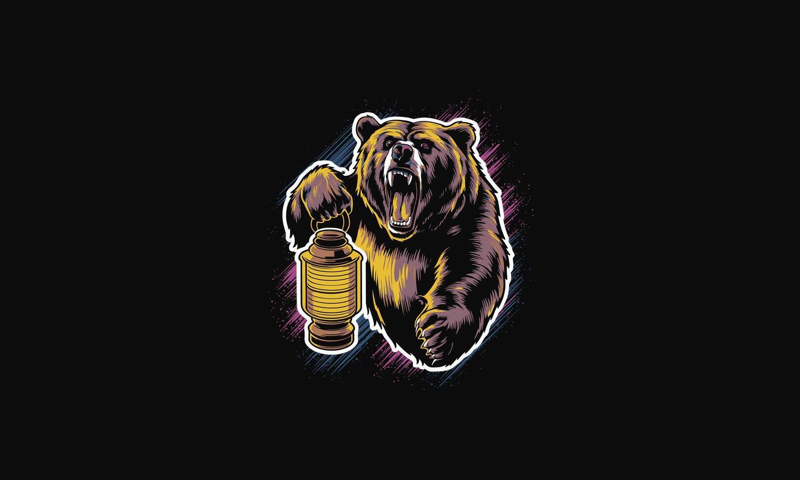 bear roar holding lantern illustration artwork design vector