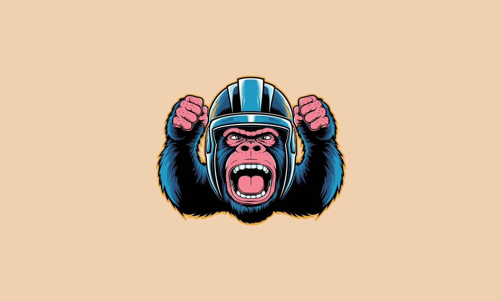 head gorilla wearing helmet mascot design vector