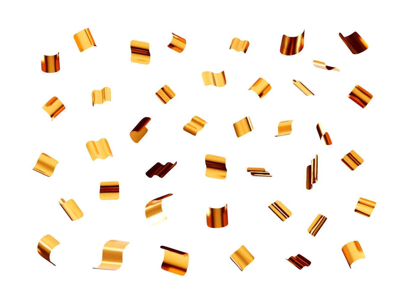 3D party gold confetti set isolated on white. Render golden confetti collection. vector