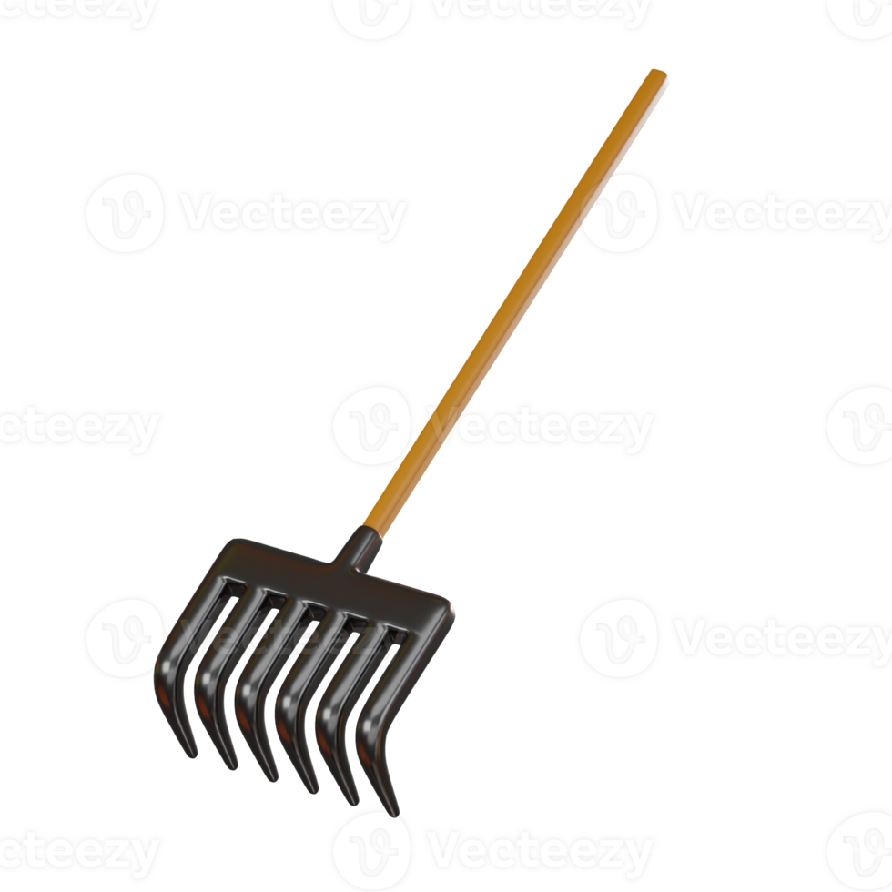 Gardening Rake 3D Render, Agriculture Tool Illustration png