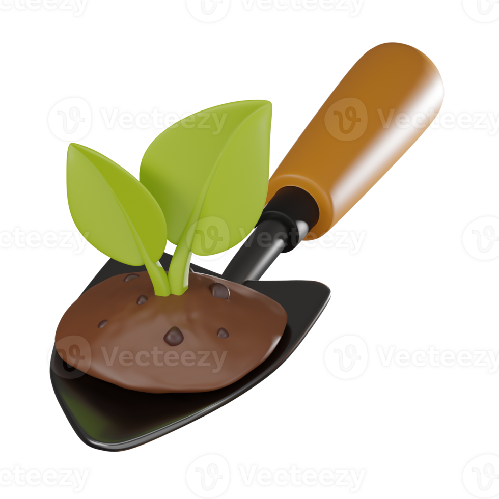 Garden Trowel 3D Illustration, Detailed Render for Gardening Projects png