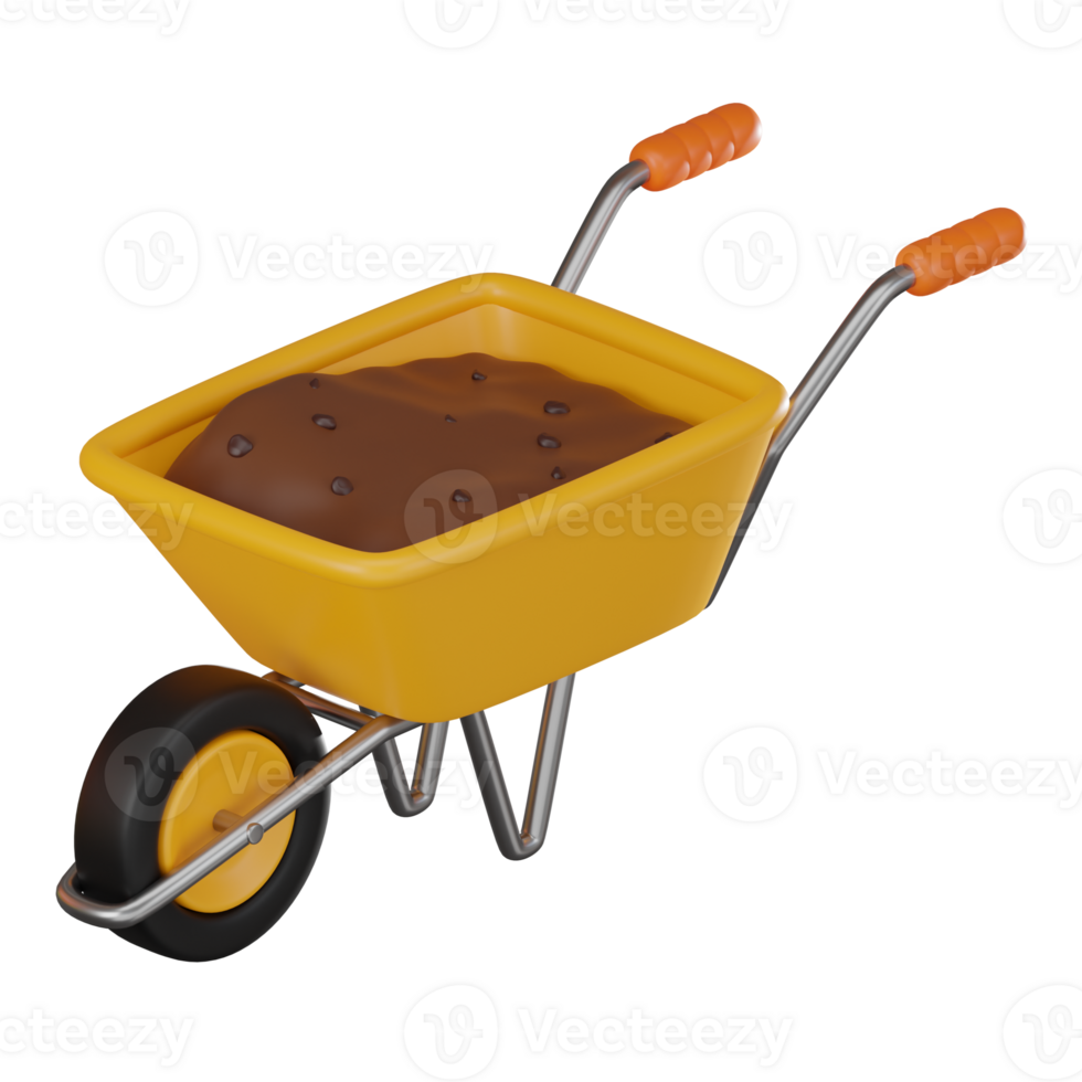 Garden Wheelbarrow 3D Render, Practical Tool Icon for Outdoor Work png