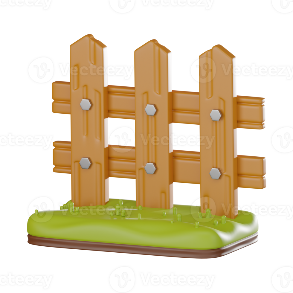 Garden Fence 3D Illustration, Rustic Wooden Fence Render for Landscaping png