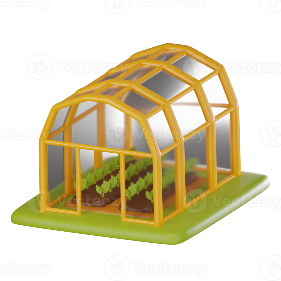 reenhouse with Crops Growing 3D Illustration, Agricultural Farming Render png