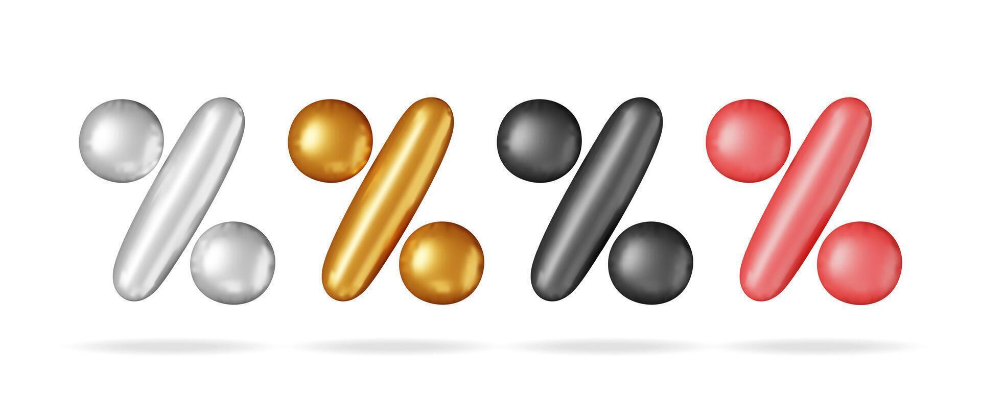 3D set of realistic percent sign balloon isolated. Render money finance or business concept vector