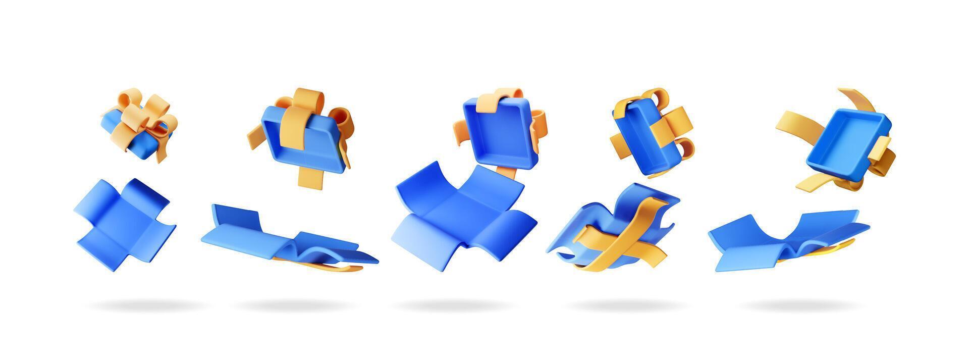 3D open gift box set isolated. Render collection of colorful box vector