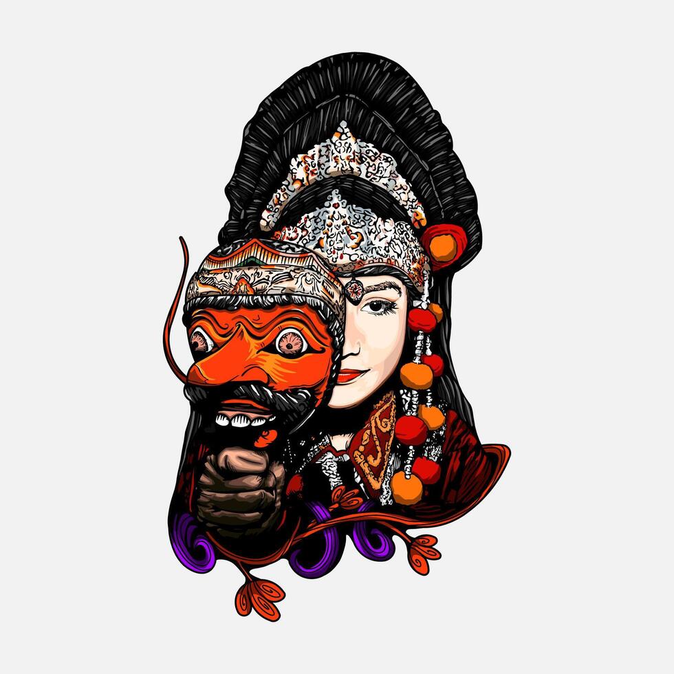 Indonesian women girl traditional dancers illustration vector