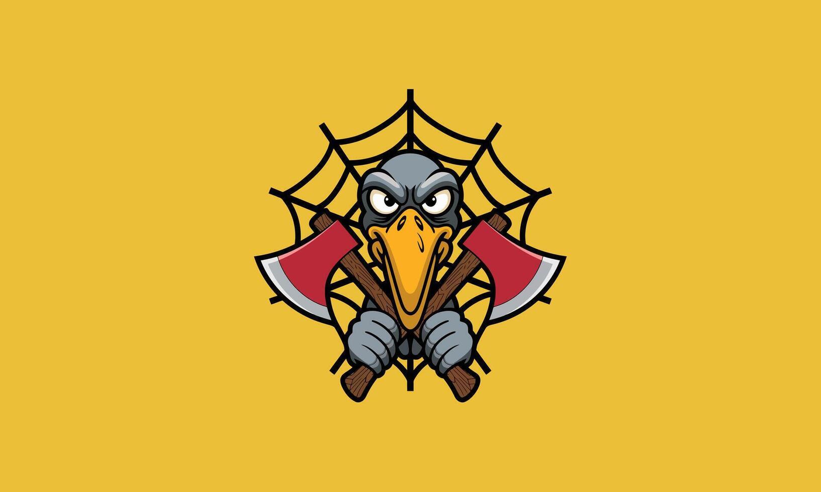 A purple vulture holding two crossed axes with a mischievous expression vector