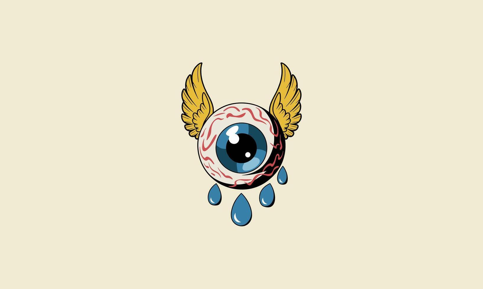 big eye with wings illustration flat design vector