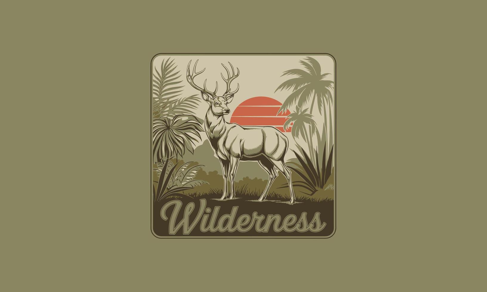 A deer standing in the wilderness with sunset background. vector