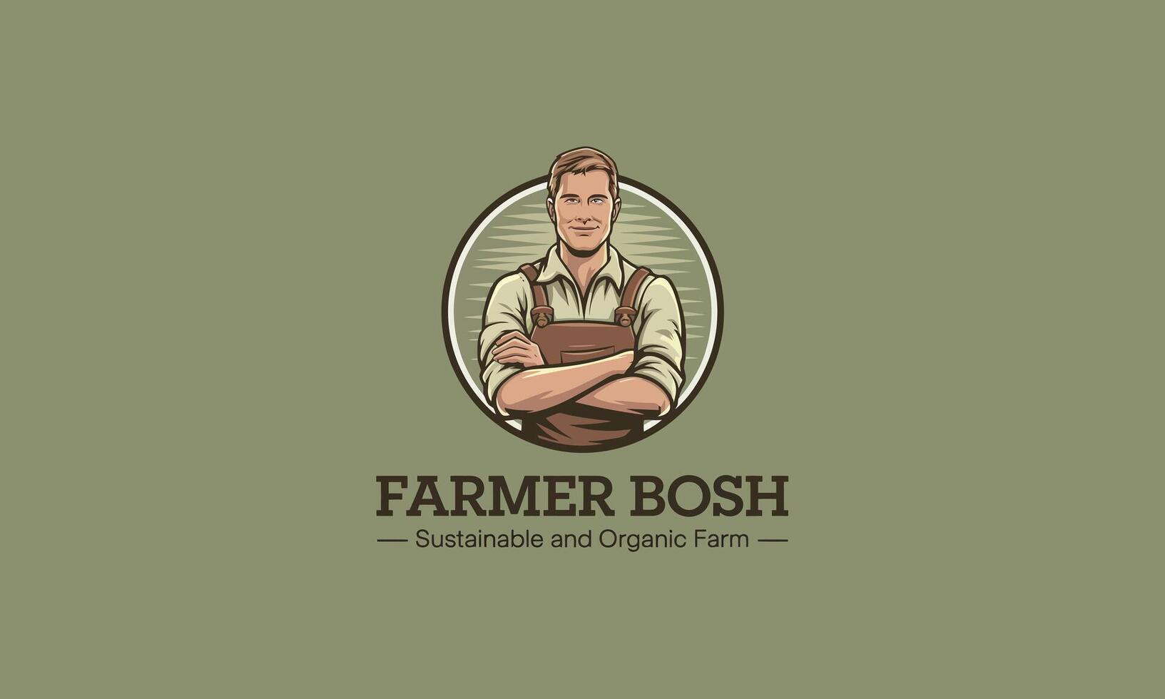 A confident farmer standing with crossed arms, representing sustainable farming. vector