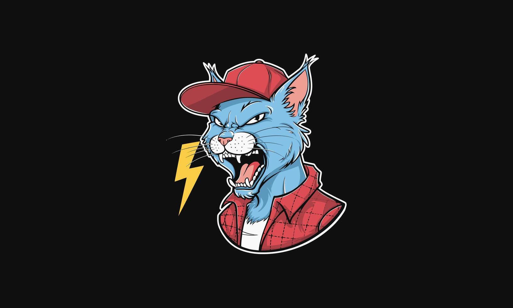 graphic features an anthropomorphic blue cat with an aggressive expression vector