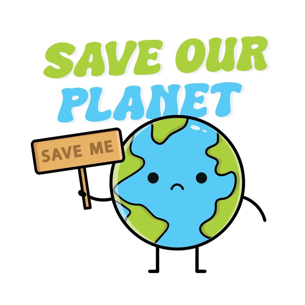 worried earth mascot save our planet, earth day celebration, save our planet vector