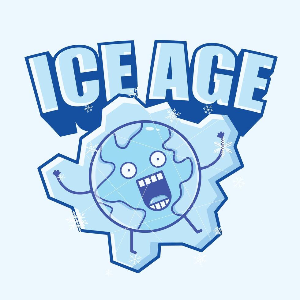 Freezed Earth mascot illustration with ice age typography vector