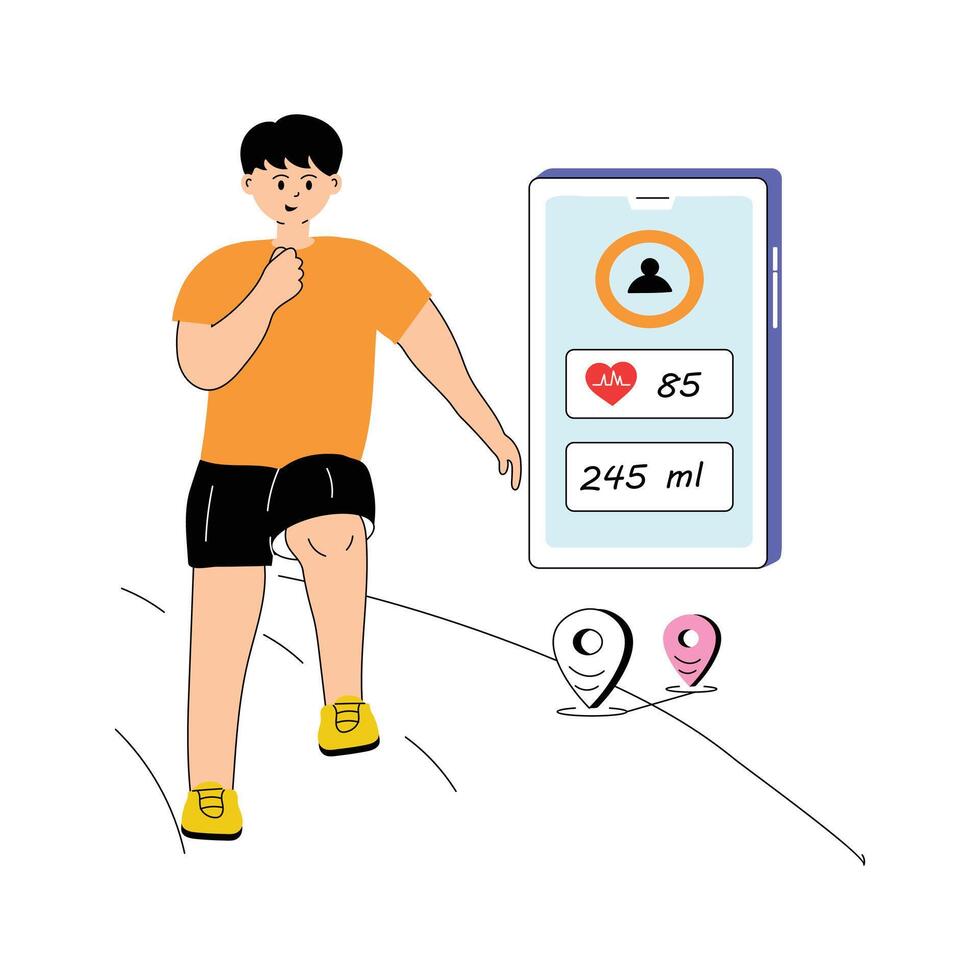 Man using a fitness tracker to monitor exercise progress and health vector