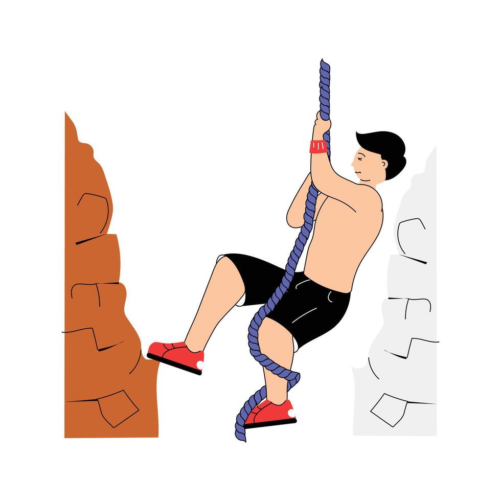 Man climbing a rope for strength and endurance training vector