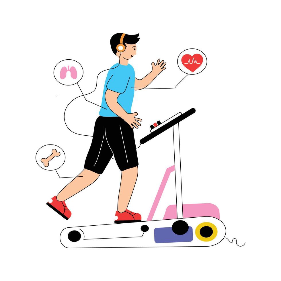 A man running on treadmill machine, treadmill running flat illustration vector