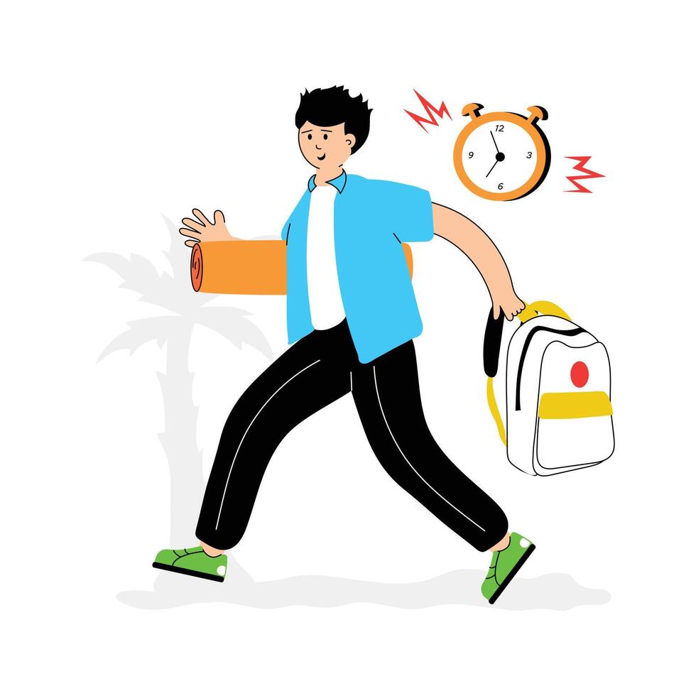 A student rushing to school, being late at school vector