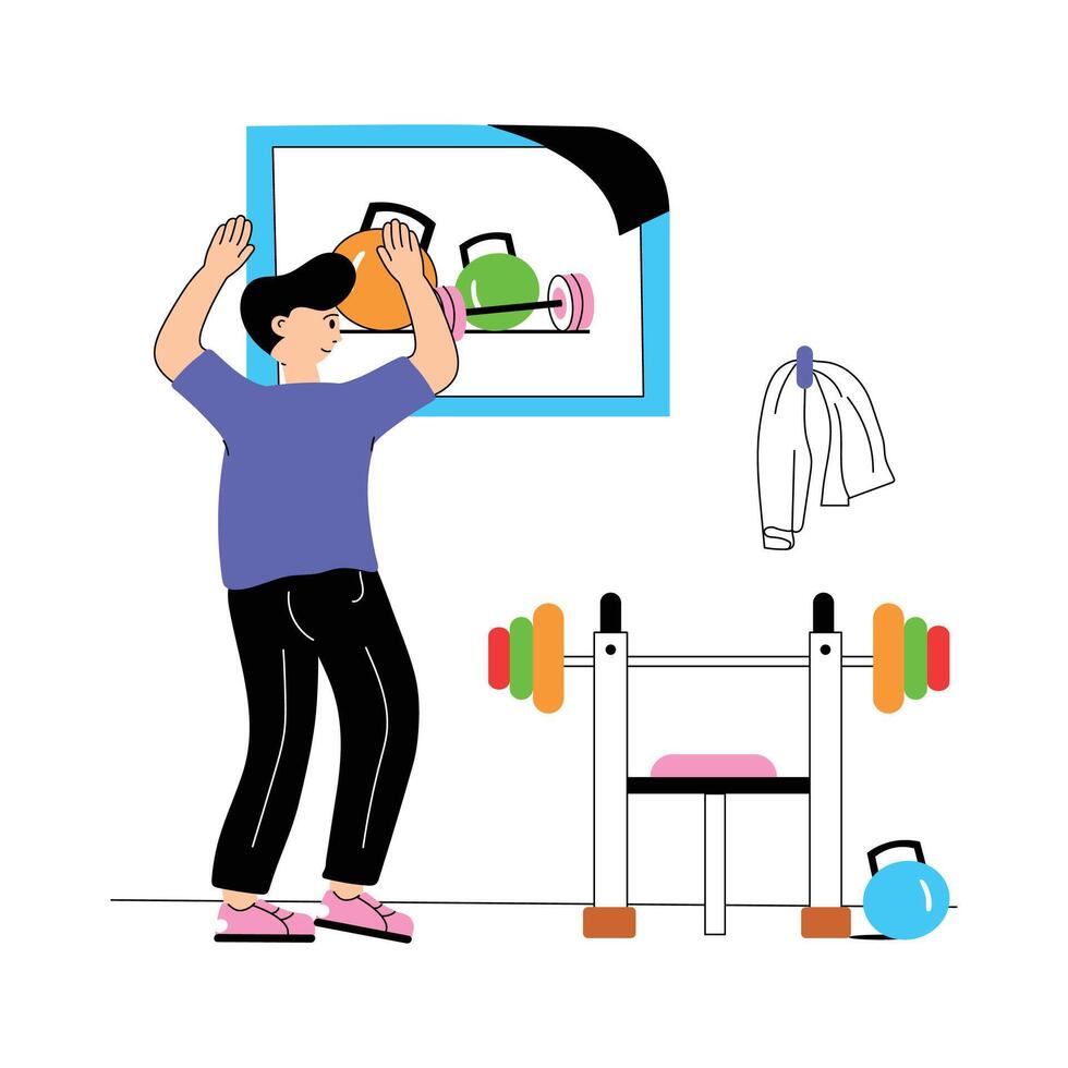 Man decorating his home gym for a motivating workout environment vector